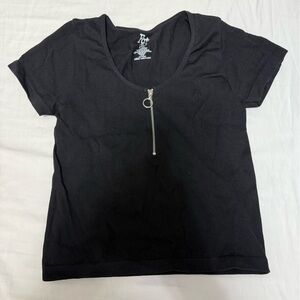 Black Crop-Top with Zipper Detail